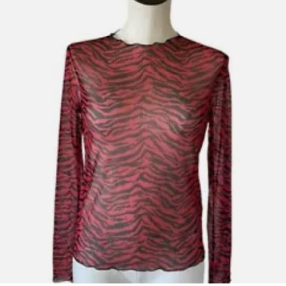 Zara Tops - Zara red sheer zebra print long sleeve stretch top